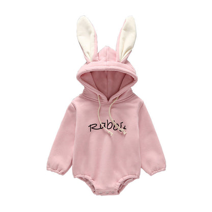 Baby Girl Print Pattern Rabbit Ear Design Long Sleeved Thickened Onesies-12