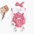 Baby Girl Doll Neck Solid Shirt & Red Plaid Graphic Bow Patched Bodysuit 1 Pieces Sets-0