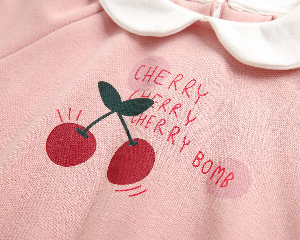 Baby Girl 1pcs Cherry &amp; Slogan Pattern Doll Neck Longsleeve Onesies-13