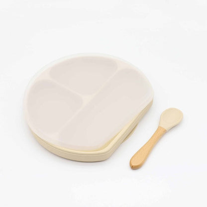 Baby Silicone Compartment Plate With Wooden Spoon-13