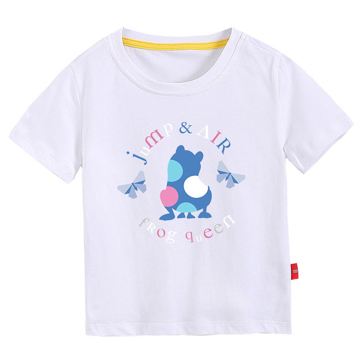 Baby Colorful Frog Print Pattern Short-Sleeved Round Collar Casual T-Shirt In Summer-12