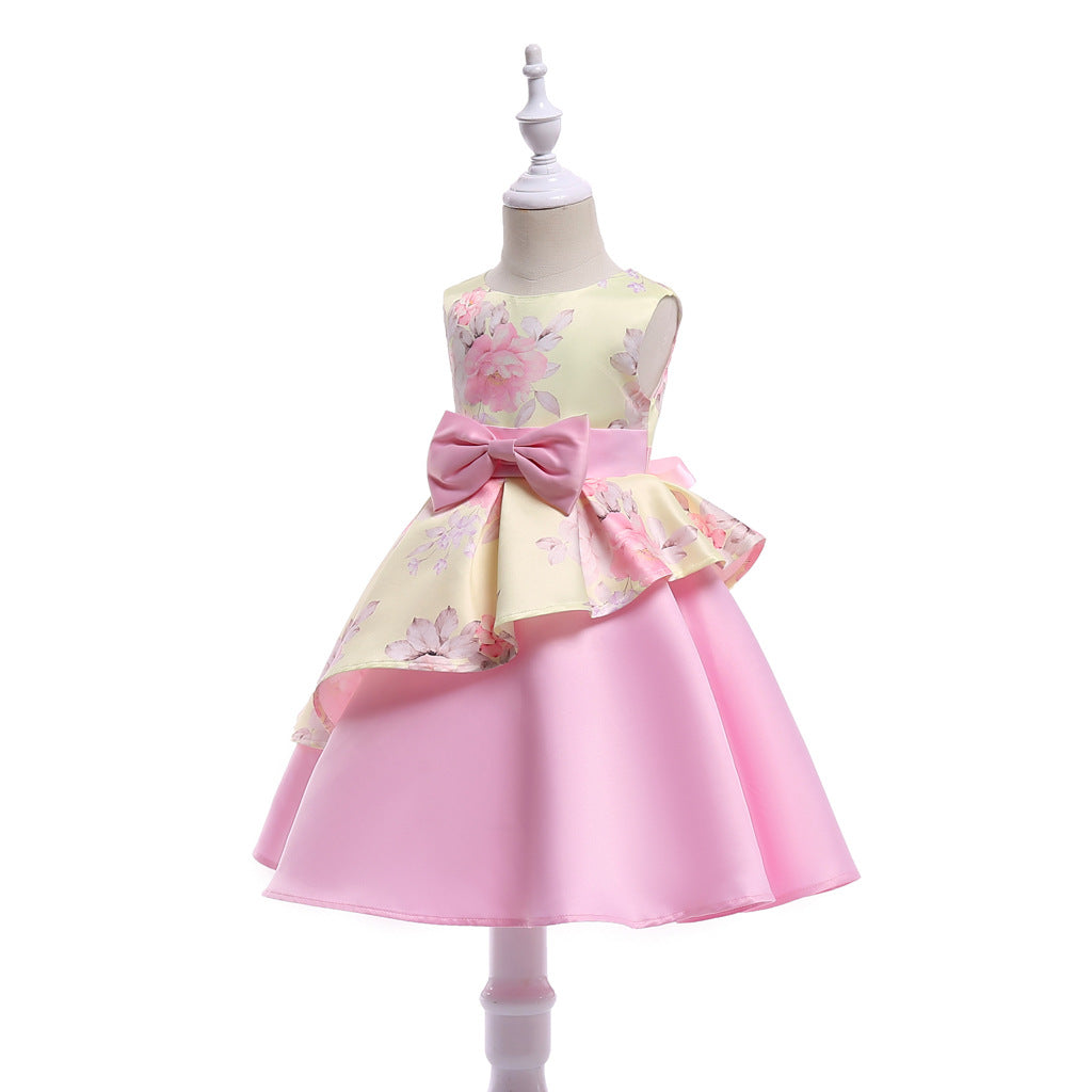 Baby Girl Floral Pattern Bow Tie Princess Tutu Dress Formal Dress-0