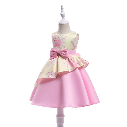 Baby Girl Floral Pattern Bow Tie Princess Tutu Dress Formal Dress-0