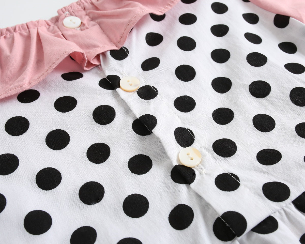 Baby Girl Polka Dot Pattern Ruffle Collar Design Long Sleeves Bodysuit Onesies-13