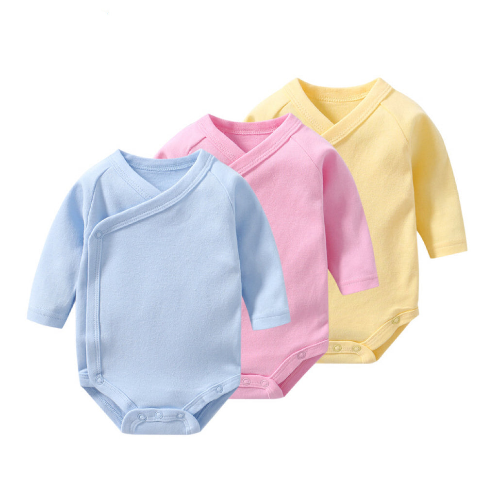 Baby Multi Color Bias Placket With Slanting Button Long Sleeve Onesies-0