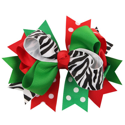 Christmas Various Pattern Dovetail Bow Shape Design Hair 5 Clips Festival Gift-13