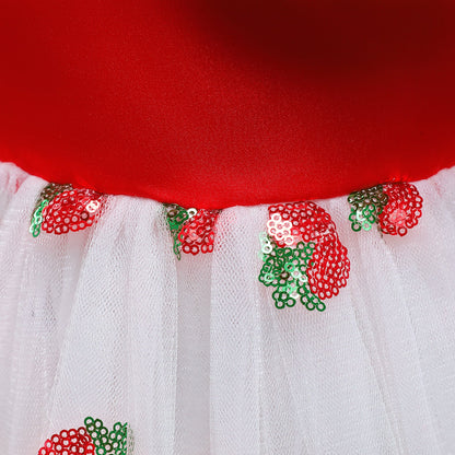 Baby Girl Strawberry Sequins Pattern Bow Tie Design Sling Tutu Formal Dress-13