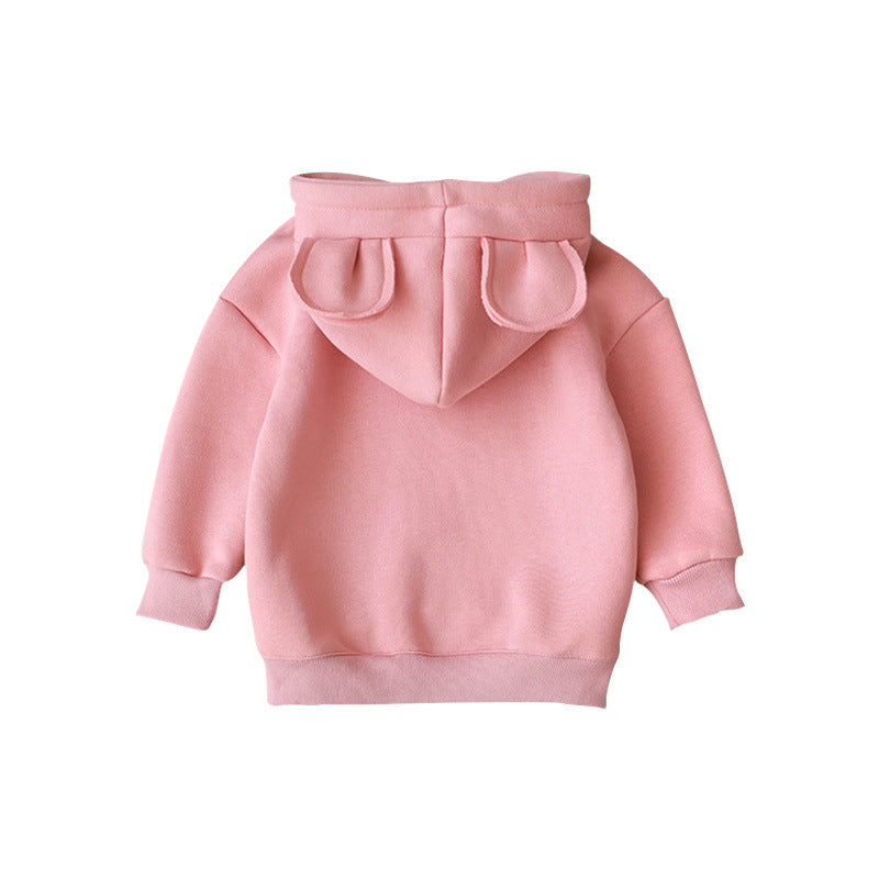 Baby Solid Color Animal Ear Patch Design Autumn Korean Style Hoodie-13