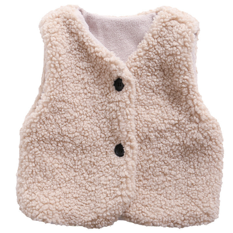 Baby Berber Fleece Design Button Front Warm Coat Vest-13