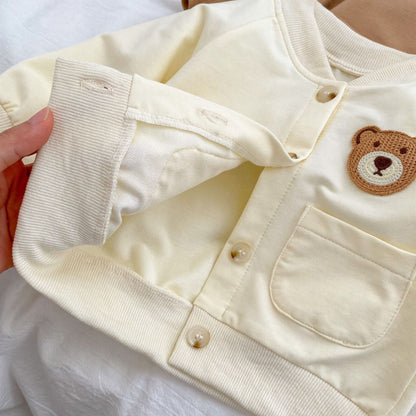 Baby Cartoon Bear Patched Pattern Cute Style Romper And Coat-13