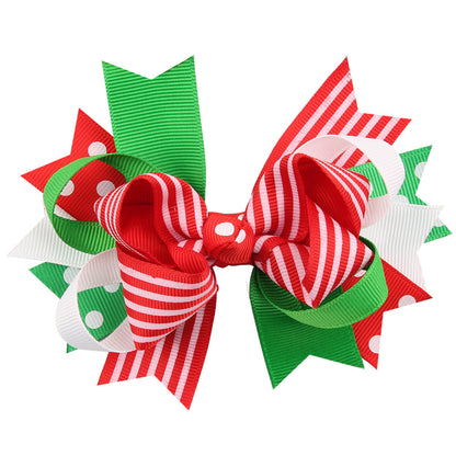 Christmas Various Pattern Dovetail Bow Shape Design Hair 5 Clips Festival Gift-14