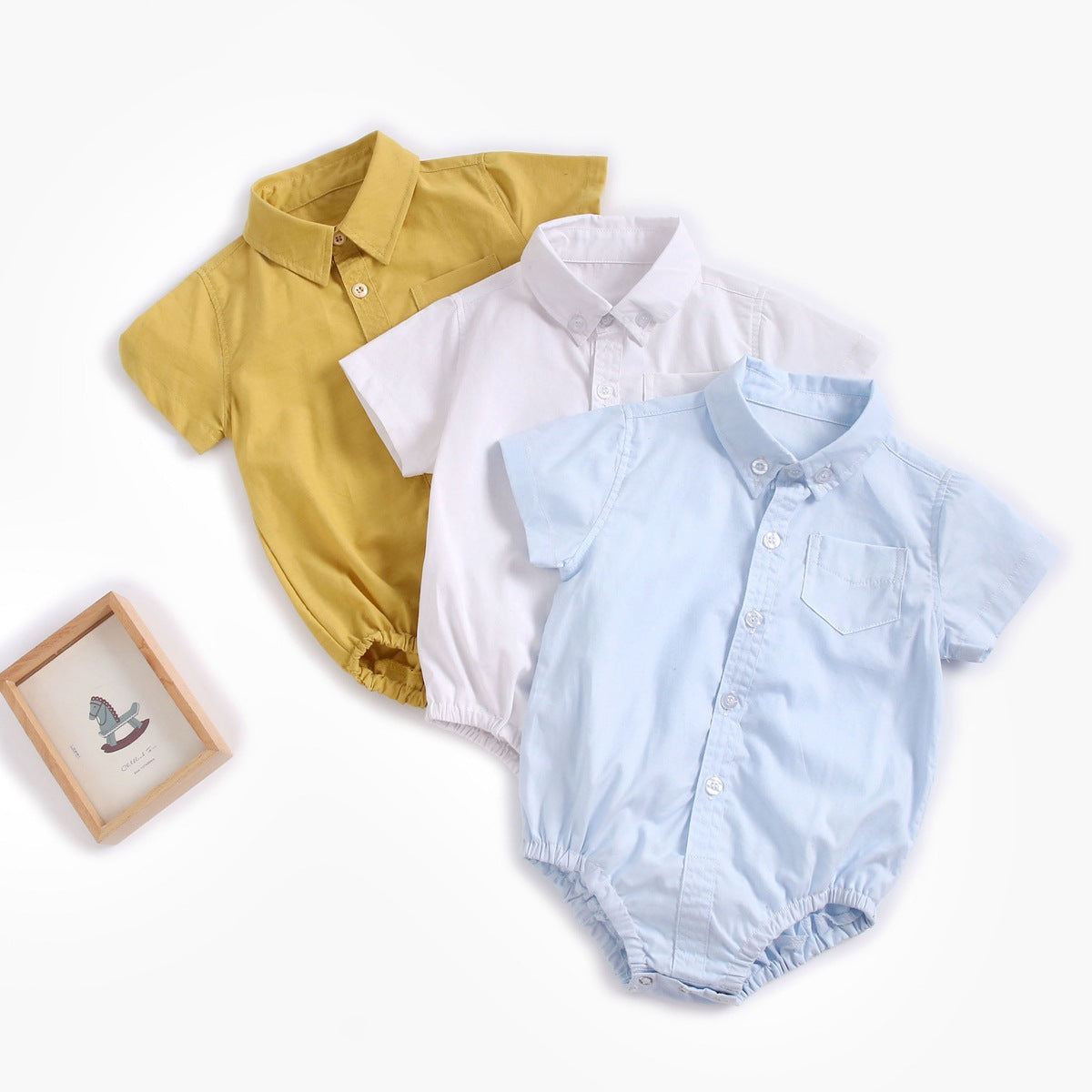 Baby Boy Solid Color Buttoned Shirt With Pockets Short Sleeve Onesies Online In Summer-0