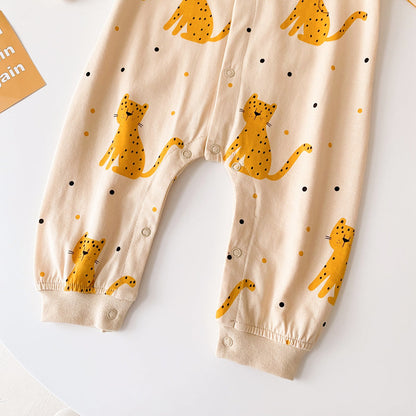 Baby Boy Cartoon Animals Graphic Snap Button Front Design Long Sleeved Romper Jumpsuit-13