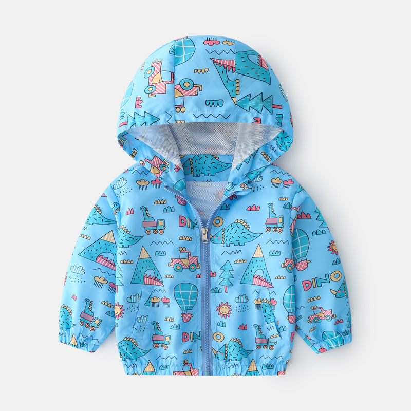 Baby Boy Cartoon Pattern Zipper Front Design Mesh Cloth Jacket Coat-13