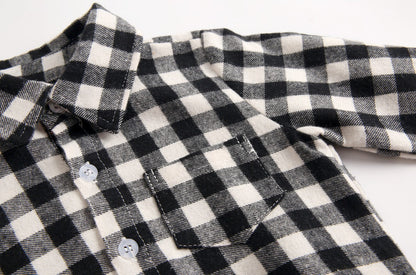 Baby Boy Plaid Pattern Buttoned Shirt With Pockets Long Sleeve Onesies In Autumn-13