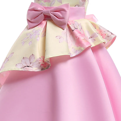 Baby Girl Floral Pattern Bow Tie Princess Tutu Dress Formal Dress-3