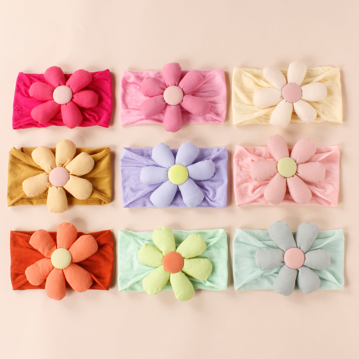 Baby 3D Cotton Filled Flower Patched Design Headbands-13