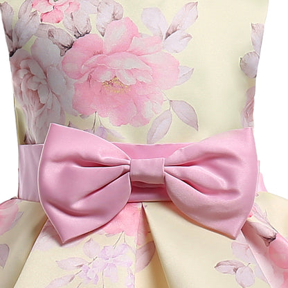 Baby Girl Floral Pattern Bow Tie Princess Tutu Dress Formal Dress-4