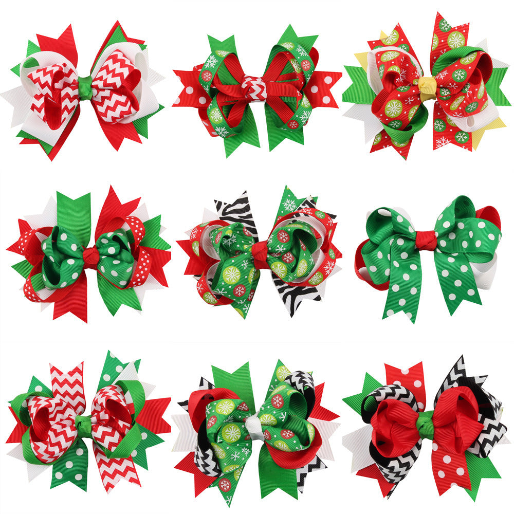 Christmas Various Pattern Dovetail Bow Shape Design Hair 5 Clips Festival Gift-0