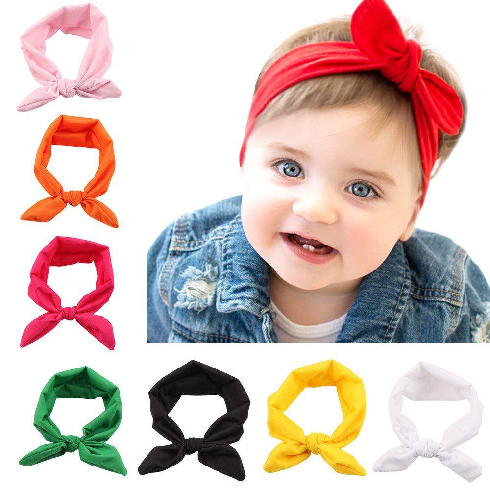 Newborn Baby Solid Color Bunny Ear Shape Elastic Headband-0