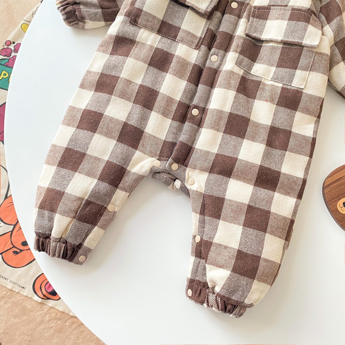 Baby Boy Plaid Pattern Snap Button Front Long-sleeved Thick Rompers-16