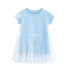 Girl Solid Mesh Pattern Short Sleeve Round Collar Dress In Summer-4