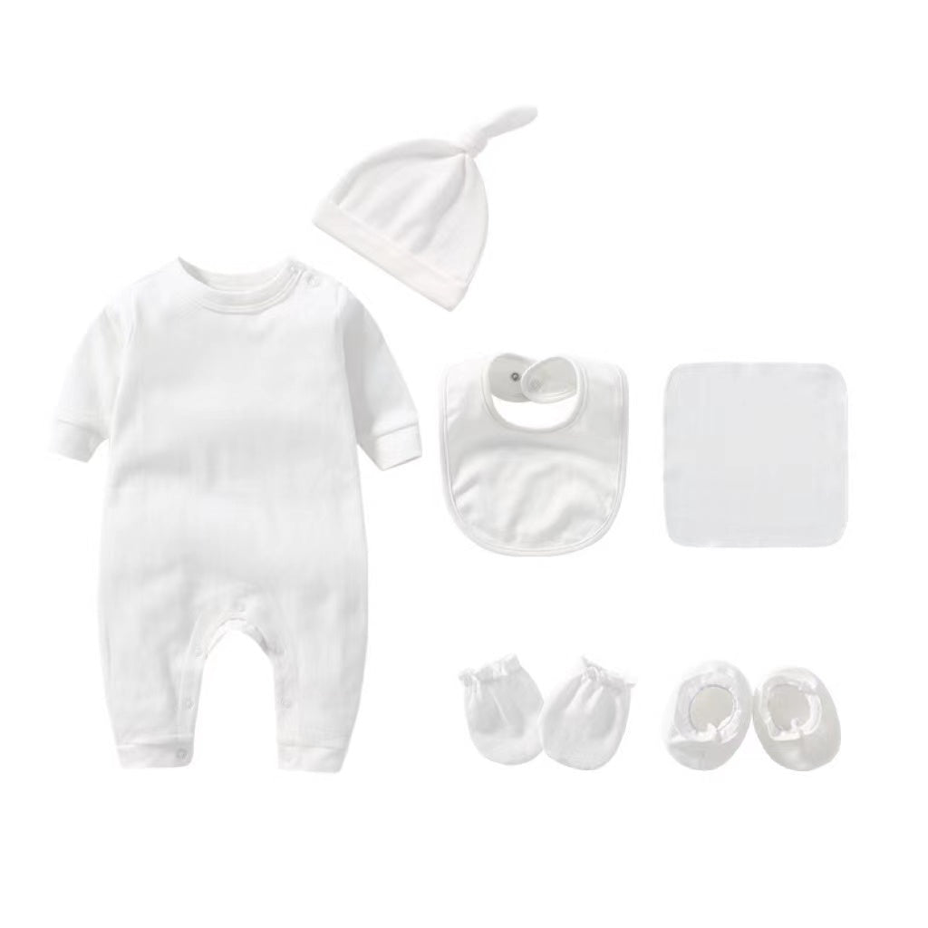 Newborn Solid Color Romper Hat, Bib, Gloves, Footwear, Square Scarf Sets-5