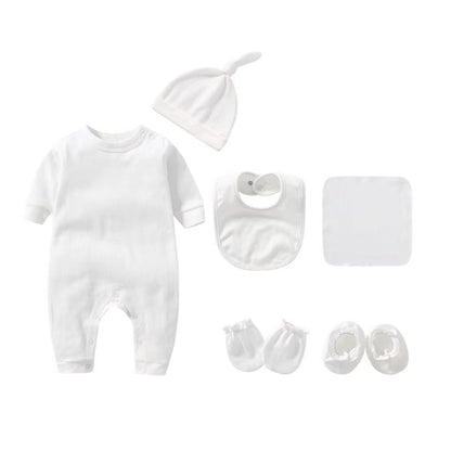 Newborn Solid Color Romper Hat, Bib, Gloves, Footwear, Square Scarf Sets-5