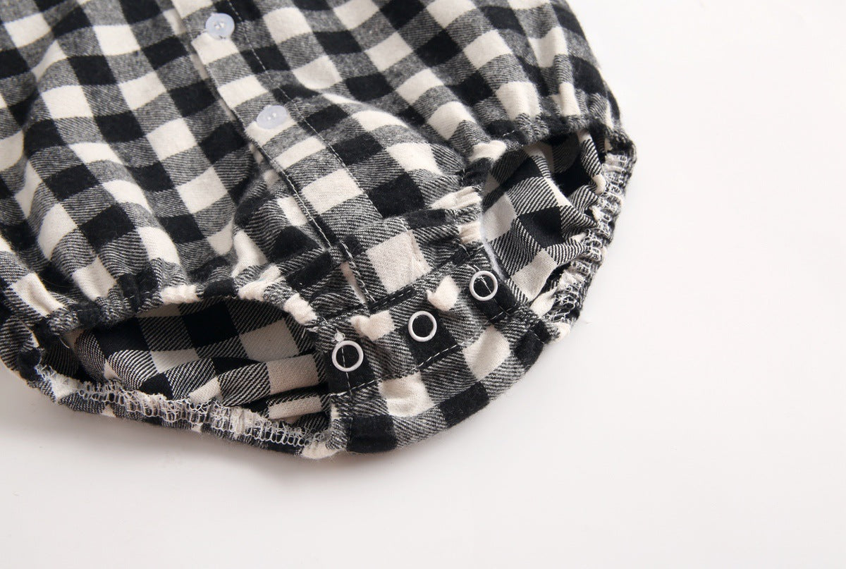 Baby Boy Plaid Pattern Buttoned Shirt With Pockets Long Sleeve Onesies In Autumn-16