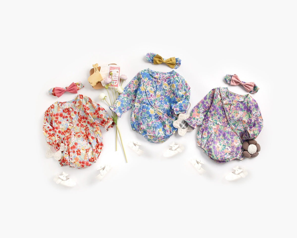 Baby Girl 1pcs Flower Pattern Long Sleeved Fashion Hot Selling Bodysuit Onesies &amp; Headband-0