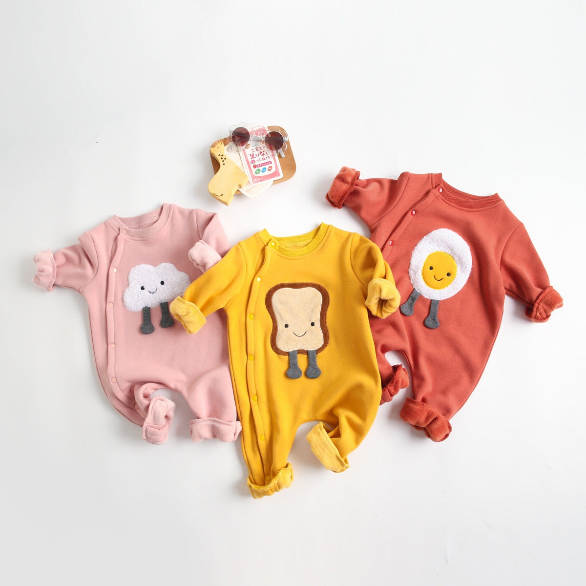 Baby Cartoon Pattern Side Snap Button Design Long Sleeved Romper-0