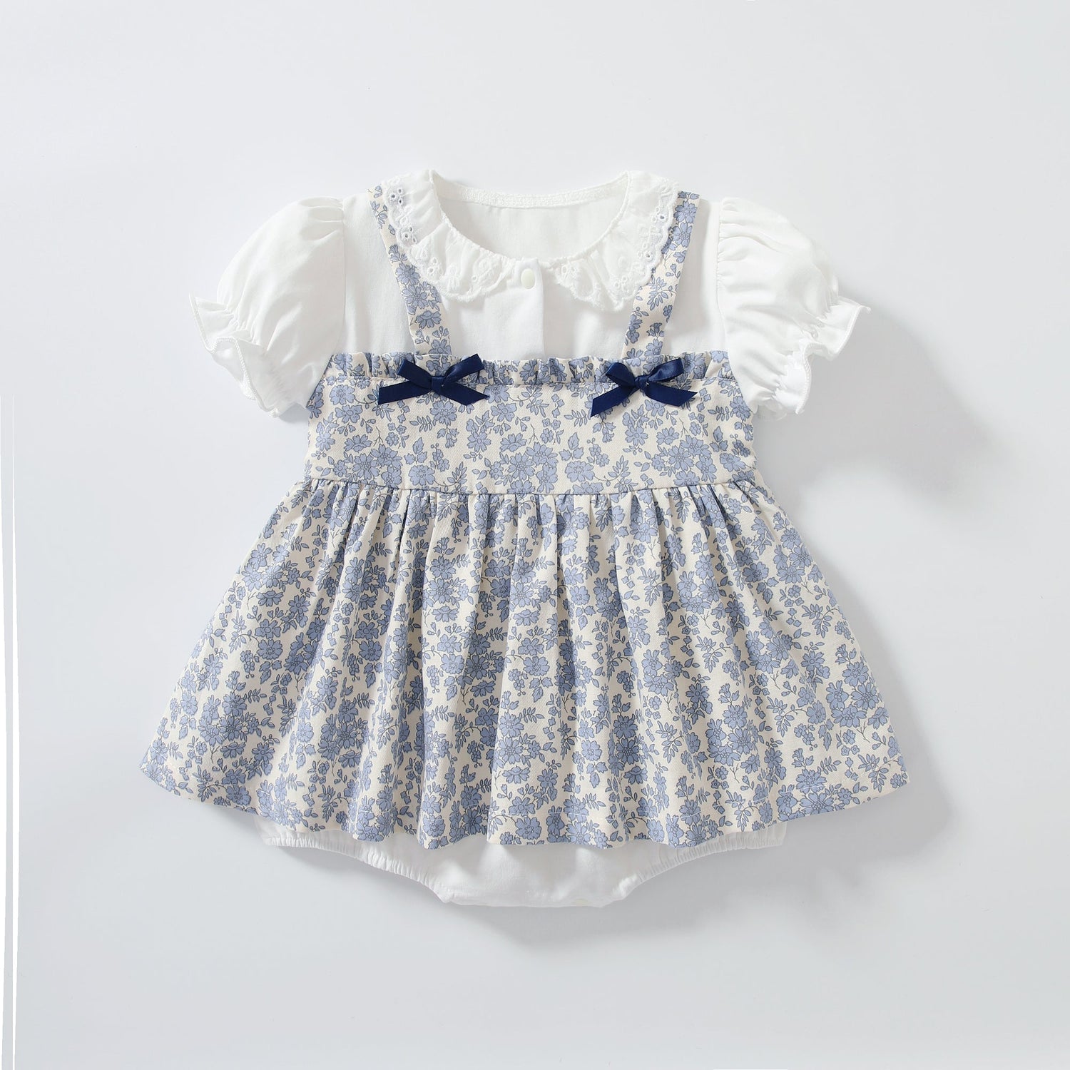 Baby Girl Short Sleeve False Little Floral Print Party Dress-0