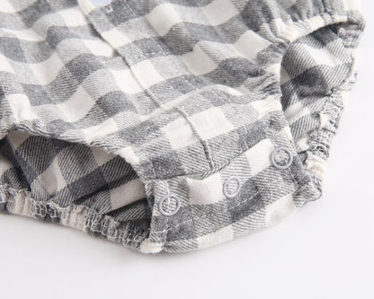 Baby Boy Plaid Pattern Buttoned Shirt With Pockets Long Sleeve Onesies In Autumn-17