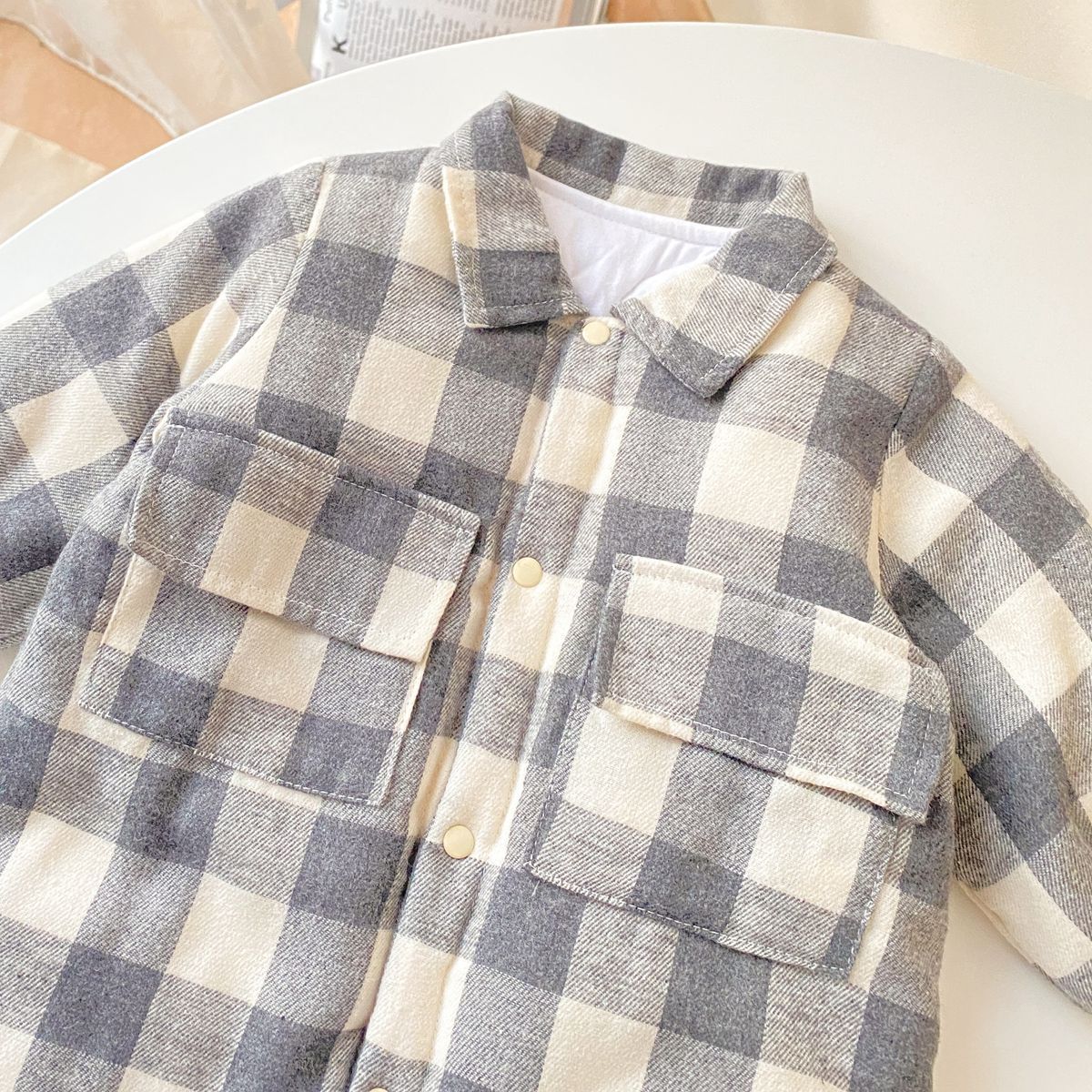 Baby Boy Plaid Pattern Snap Button Front Long-sleeved Thick Rompers-18