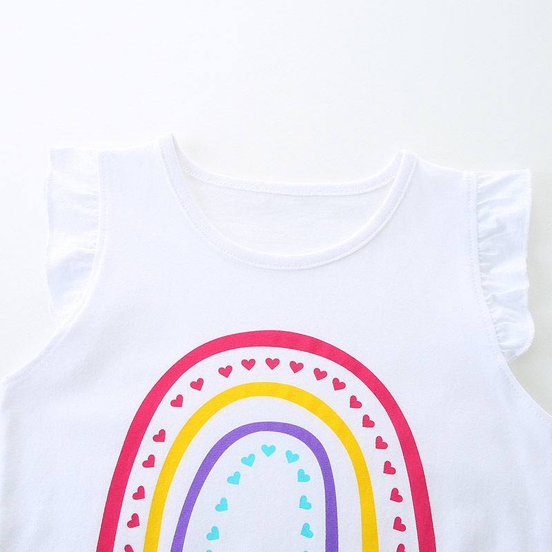 Summer Baby Kids Girls Heart Rainbow Print T-Shirt And Shorts Clothing Set-1