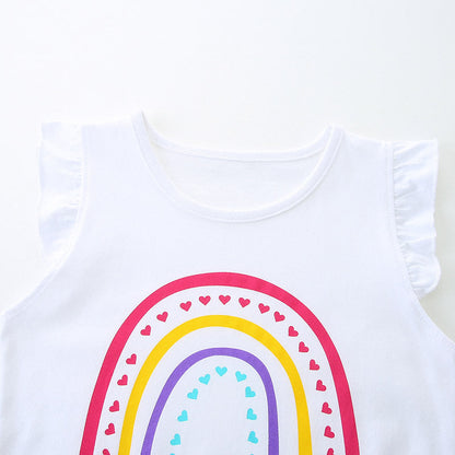 Summer Baby Kids Girls Heart Rainbow Print T-Shirt And Shorts Clothing Set-1