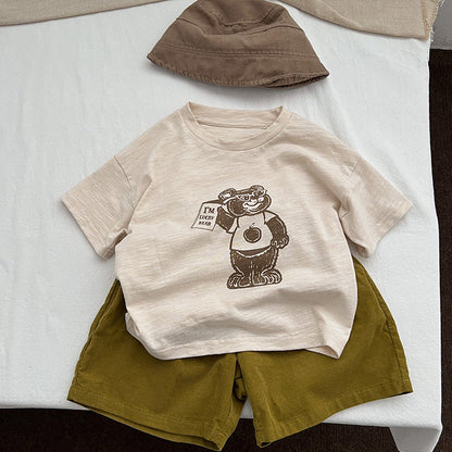 Baby Cartoon Bear Graphic Short Sleeve Comfy T-Shirt-1