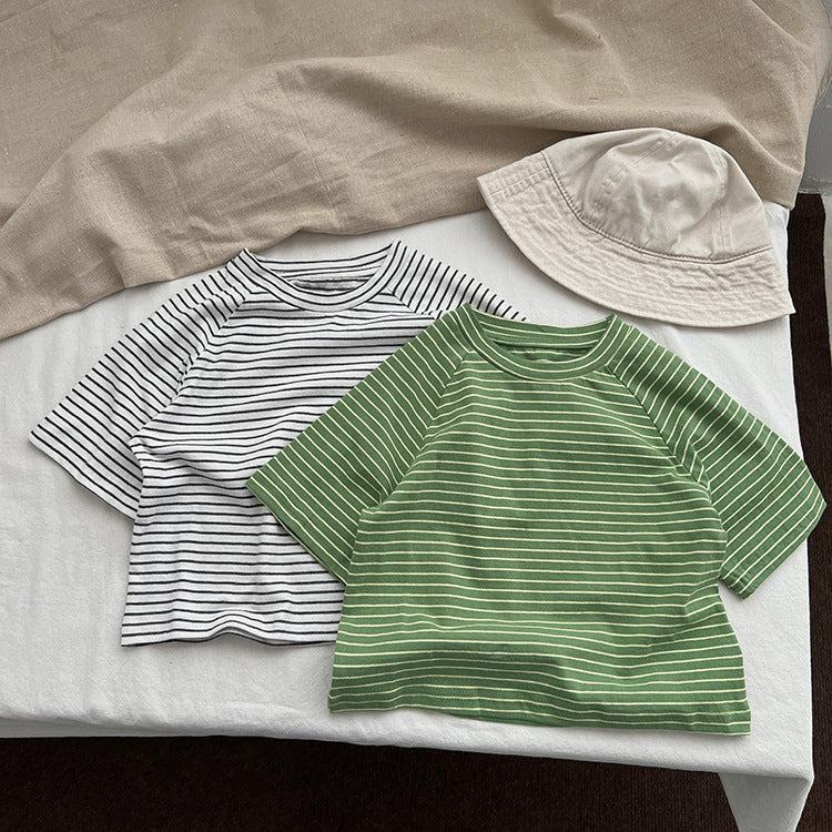 Baby Striped Pattern O-Neck Soft Cotton Shirts-0