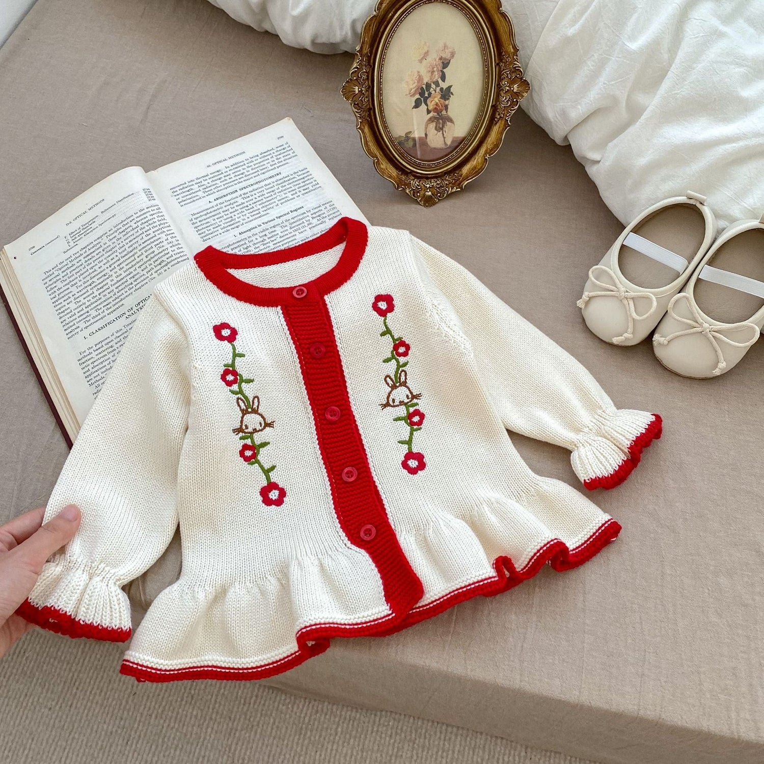 Embroidered Design Baby Girl Knitted Cardigan-0