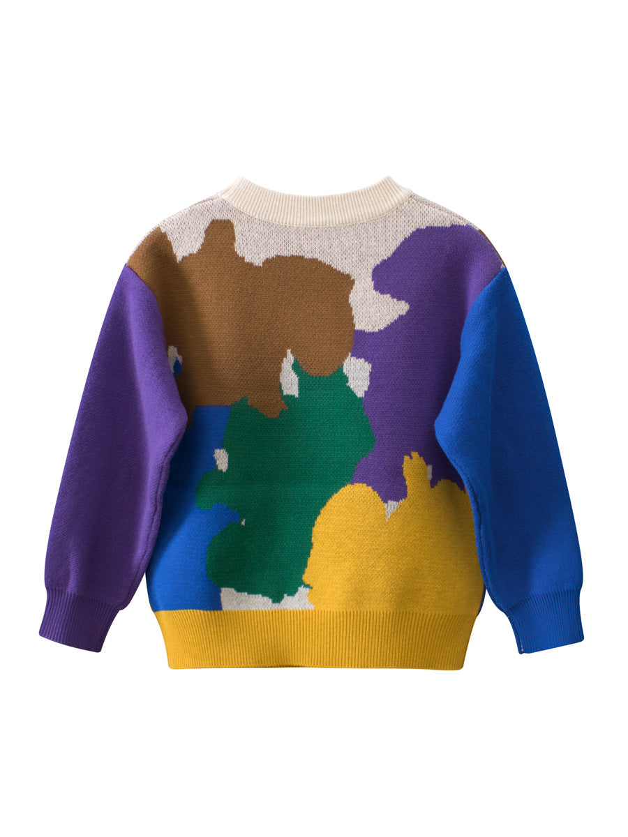 Baby Boy Kids Color Patchwork Crew Neck Long Sleeve Thin Knitwear Pullover-1