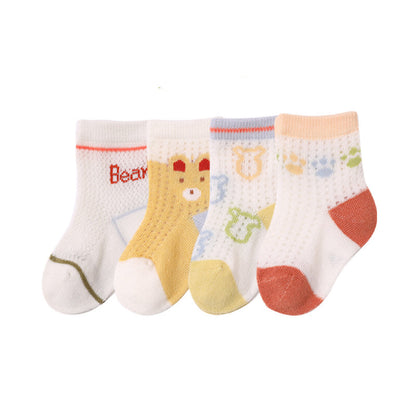 Baby Cartoon Graphic Breathable Mesh 1bag=4pairs Socks-1