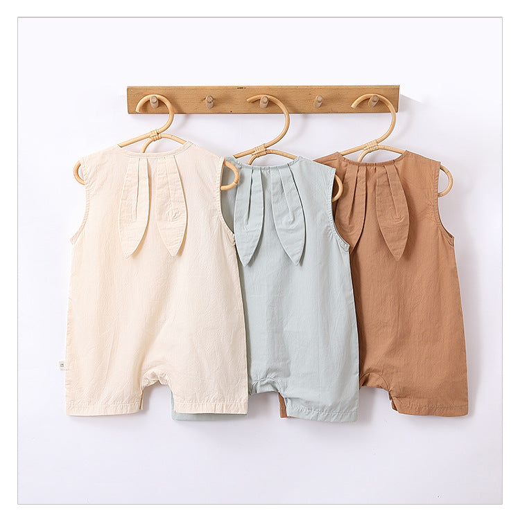 Summer New Arrival Solid Color Crew Neck Button Open Front Sleeveless Rompers-1