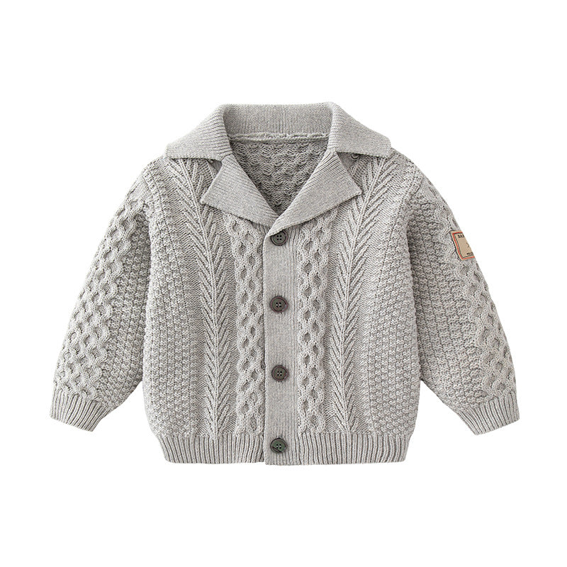 Baby Solid Color Crochet Knitted Design Single Breasted Design Knitted Cardigan-1