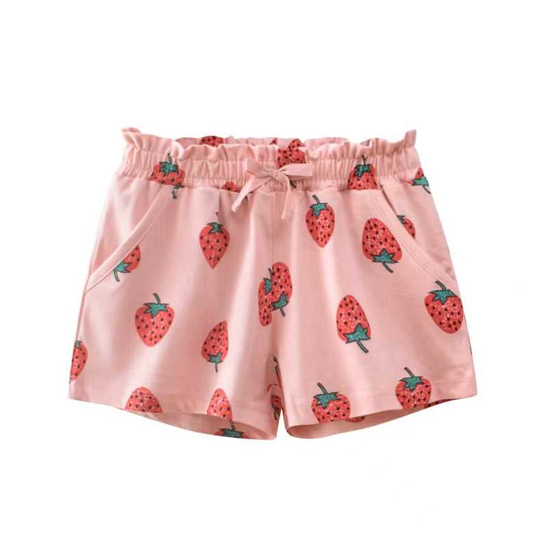 Baby Girl Print Pattern Bow Decoration Short Pants In Summer Outfit Wearing-1