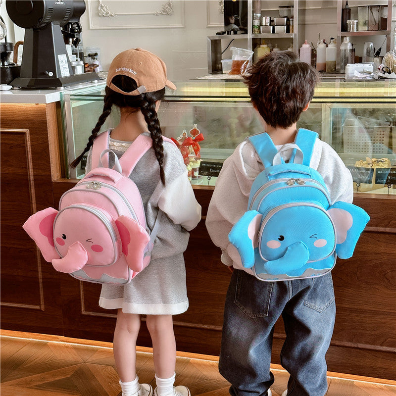 Adorable Cartoon Elephant Design Canvas Backpack For Kindergarten Kids-5