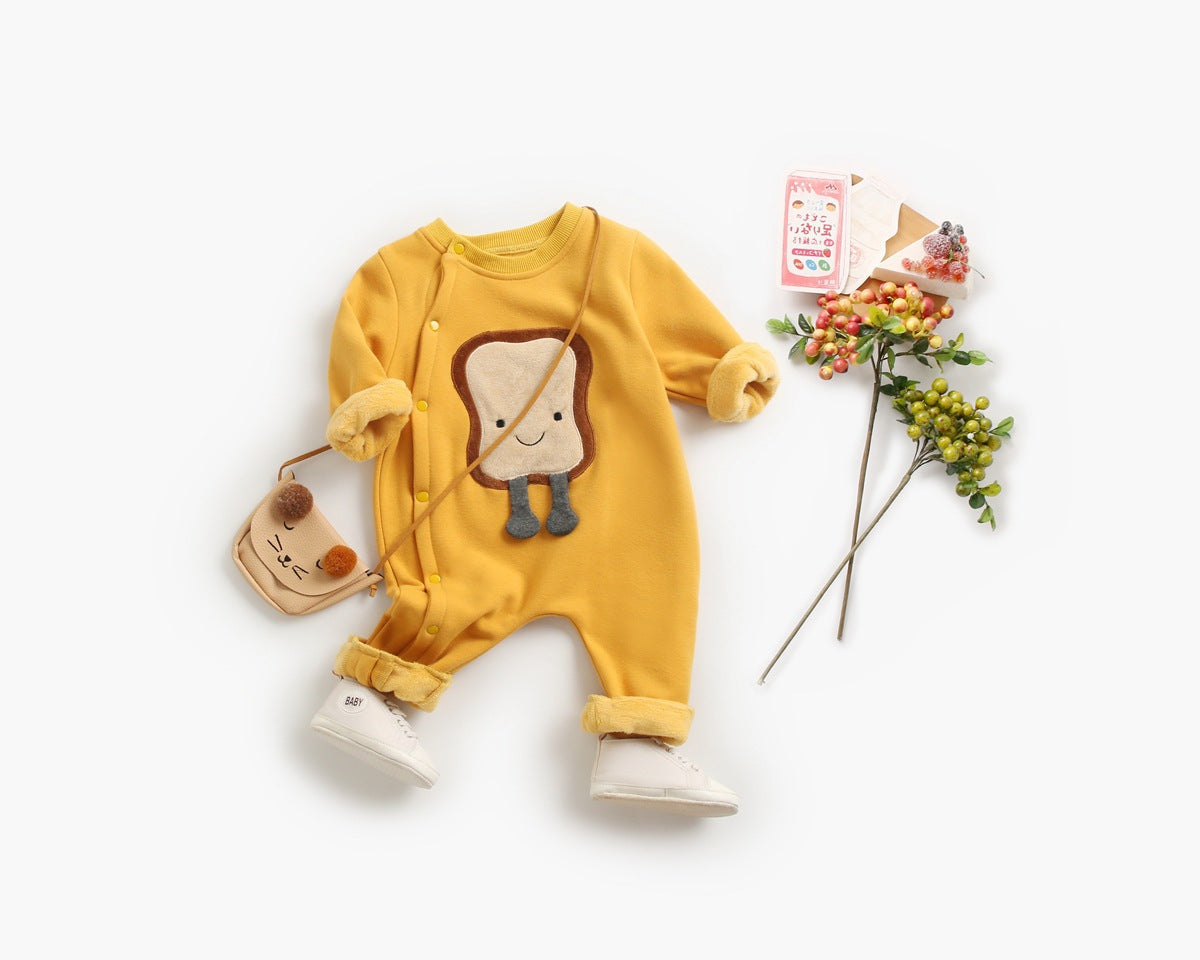 Baby Cartoon Pattern Side Snap Button Design Long Sleeved Romper-1