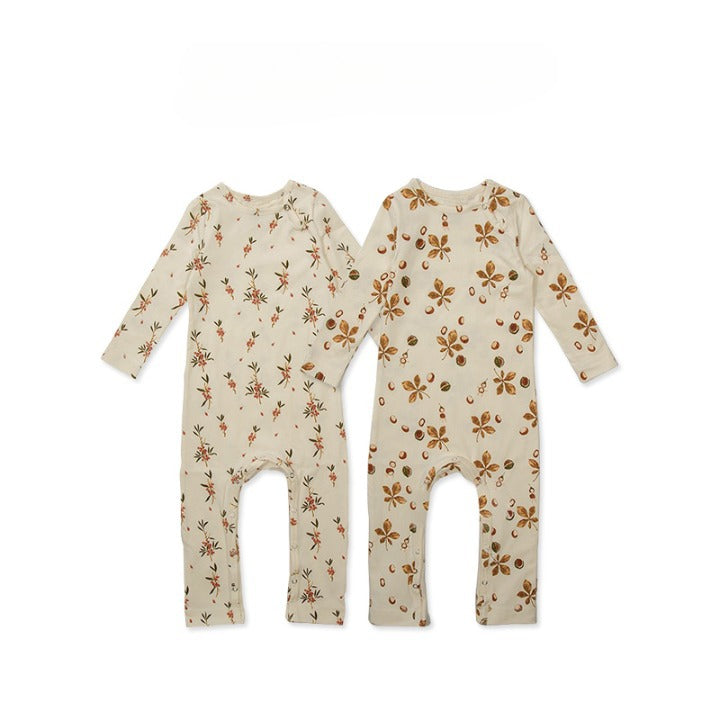 Baby Floral Print Pattern Long Sleeve Comfy Cotton Jumpsuit-4