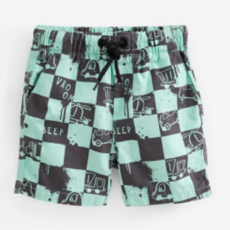 Boys Cotton Casual Style Plaid Cars Pattern Shorts-0