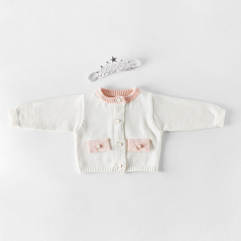 Baby Girl 1pcs Contrast Longsleeve Knit Bodysuit &amp; Cardigan 1-Pieces Sets-1