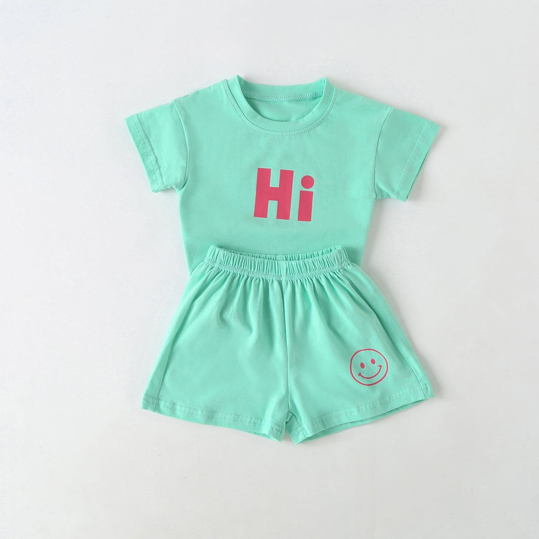 Baby Smiley &amp; Slogan Print Tops Combo Shorts Korean Style Sets-1